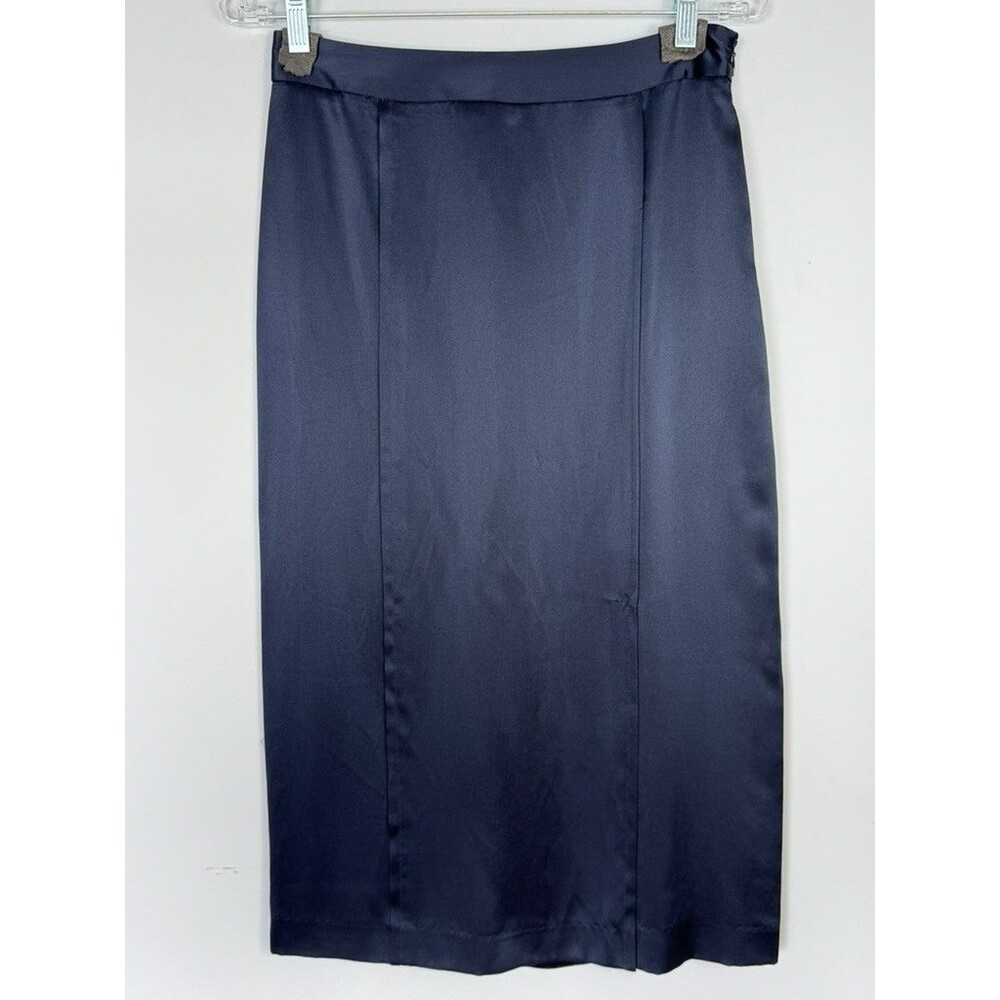 NEW TWP Blue Silk Satin Midi Pencil Skirt Slit 4 Old Money Quiet Luxury Capsule - Picture 3 of 7